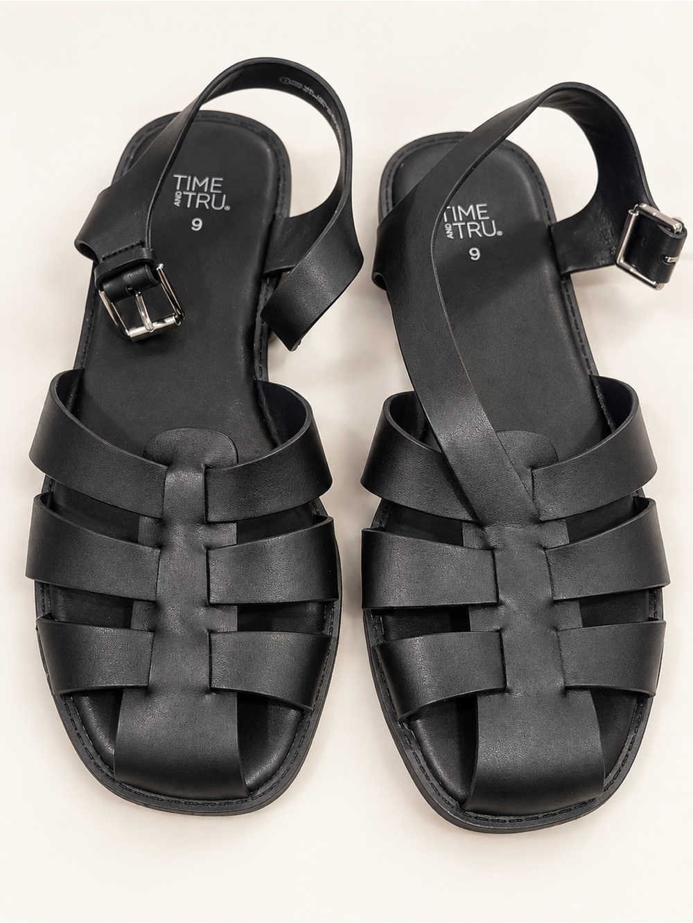 Time and Tru Black Women's Huarache-Style Buckle Sandals